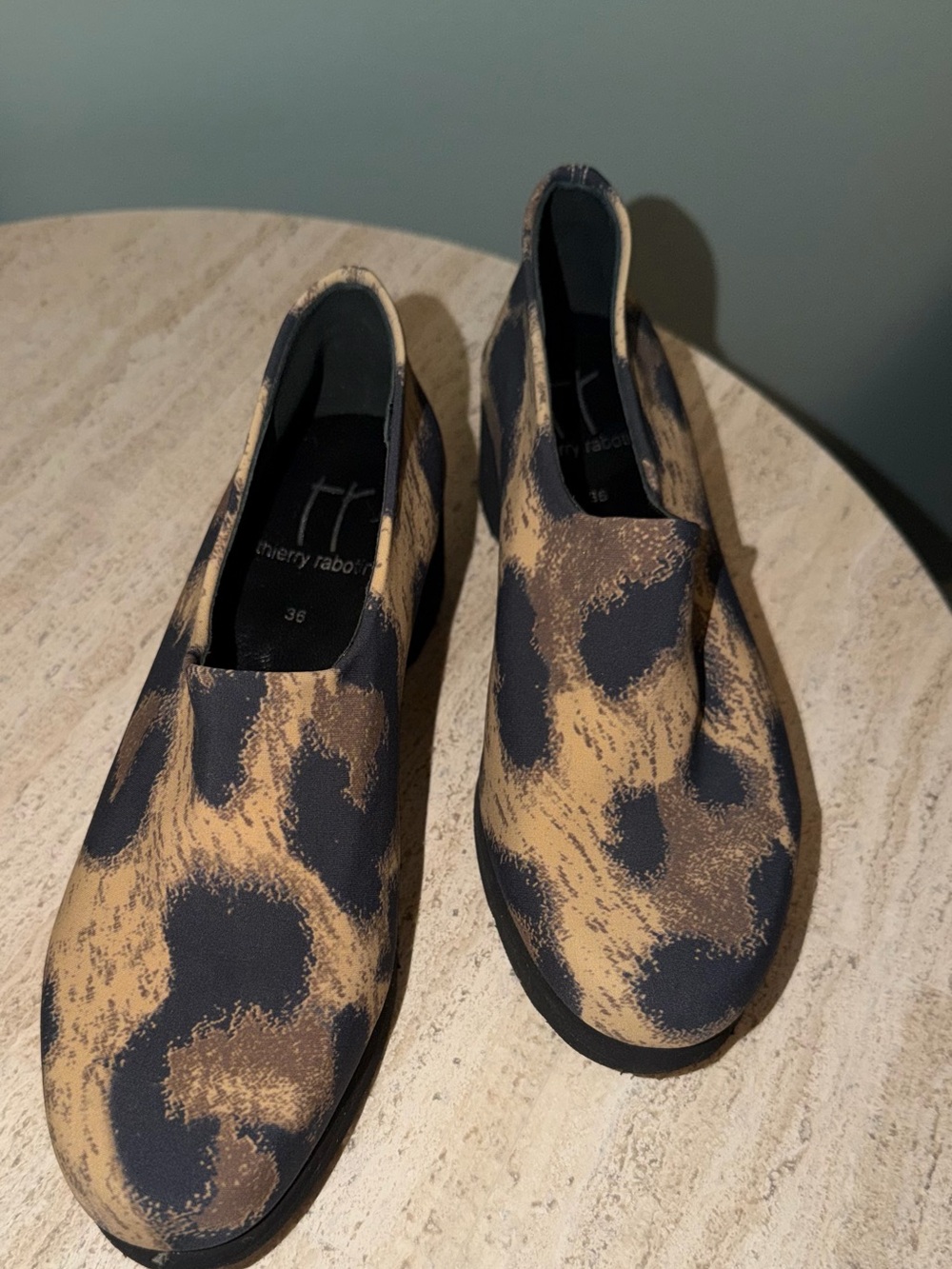 Thierry Rabotin Leopard-Print Slip-On stretch material in Brown and Black